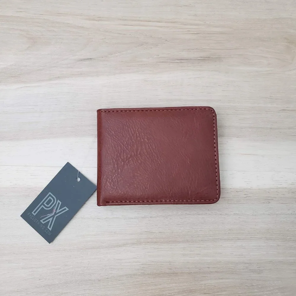 PX Clothing Evan Vegan Leather Slim Bi-Fold Wallet -Brown